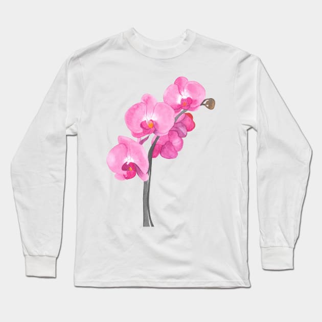 Watercolor orchid Long Sleeve T-Shirt by RosanneCreates